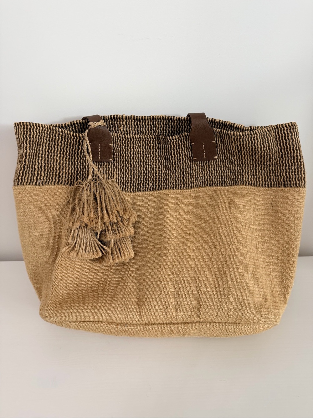 J. Jill - Tan & Brown Woven Tote with Tassels